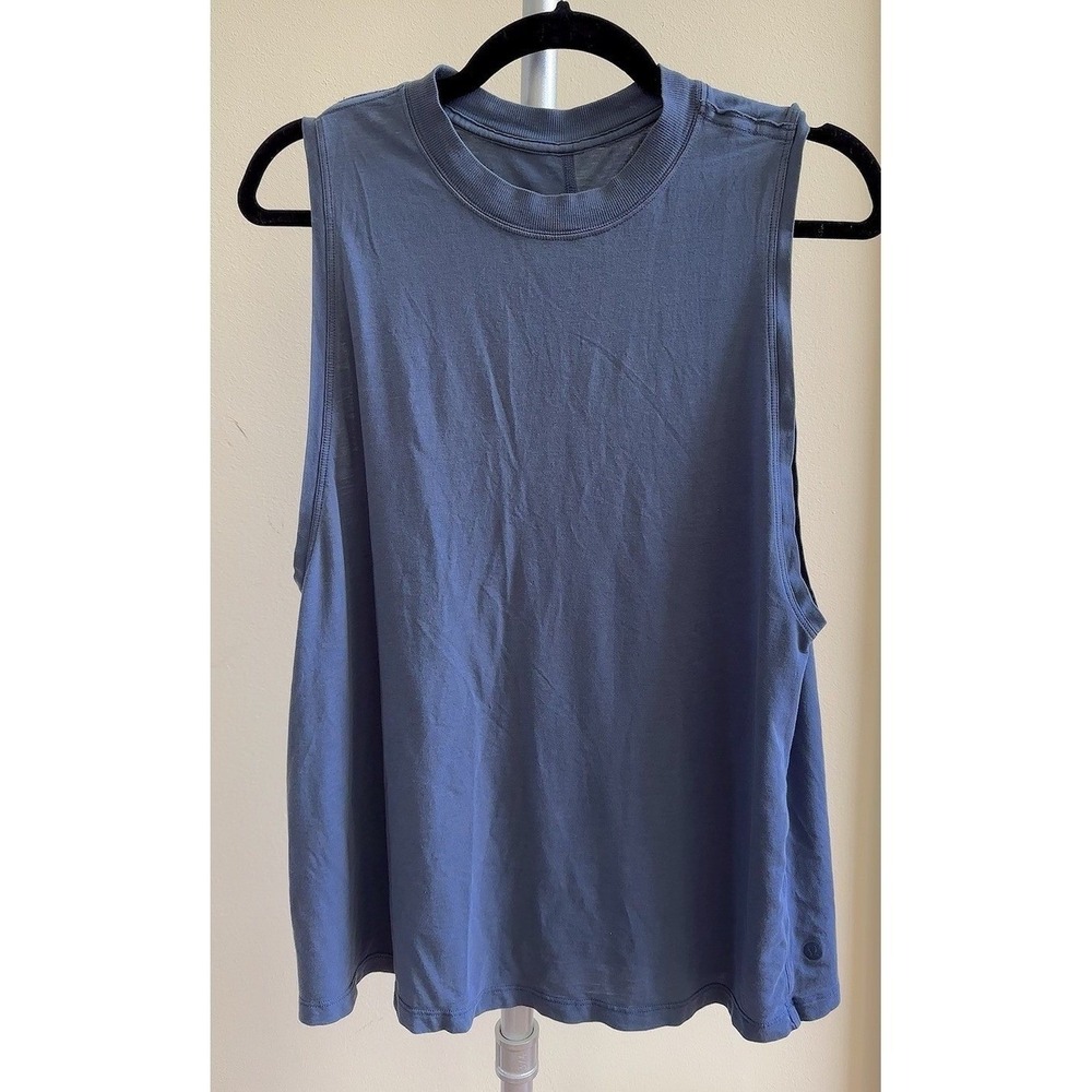 Lululemon Long Cotton Crew Neck Top Tank M/L Grey Blue